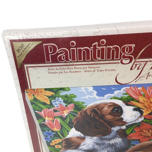 Paint by Number NEW Royal & Langnickel Puppy & Flowers PCS7 Canvas Acrylic Tubes - Picture 2 of 9